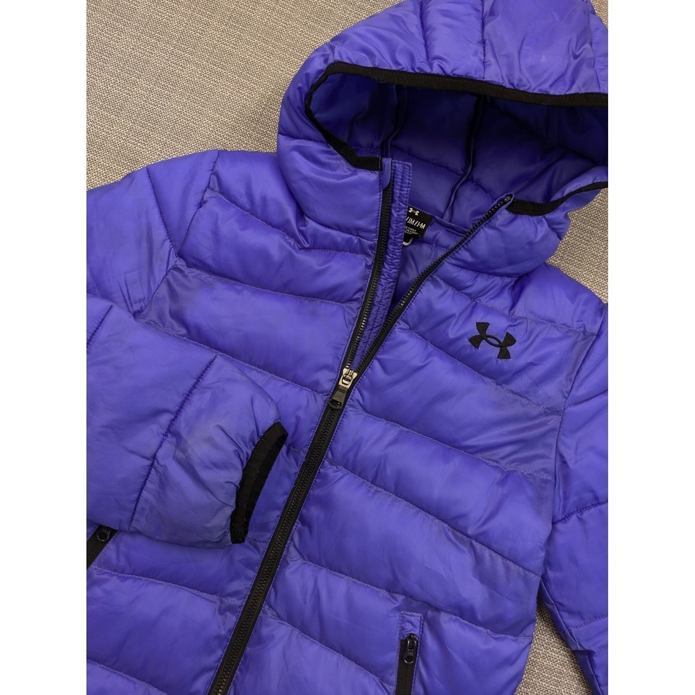 Under Armour Puffer Jacket Youth Medium Purple Hooded Full Zip Winter Coat